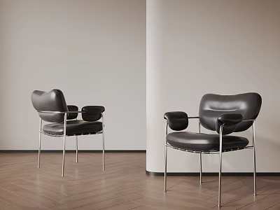 Modern Black Leather Bar Stools With Metal Frame On Wooden Floor And White Wall 3d model