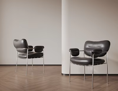 Modern Black Leather Bar Stools With Metal Frame On Wooden Floor And White Wall 3d model
