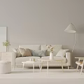Minimalist Sofa And Coffee Table Set With Pillows Floor Lamp And Accent Chair