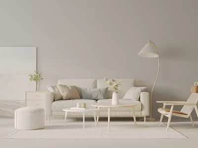 Minimalist Sofa And Coffee Table Set With Pillows Floor Lamp And Accent Chair 3d model