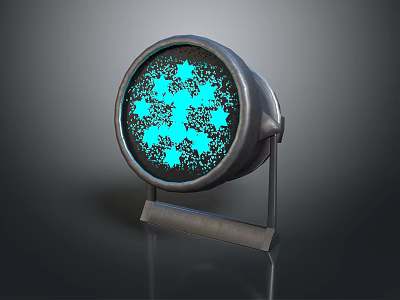 Modern Round Decorative Lamp With Blue Snowflake Pattern And Metal Stand 3d model