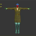 Game or Movie Character with Pink Hair in Green Long Coat and Arms Outstretched