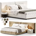 Modern Double Bed With White Bedding Pillows Upholstered Headboard Nightstand And Color Options