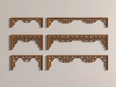 New Chinese style carved corner flower carved lintel carved crossbeam wood beam line 3d model