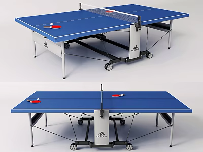 Adidas Branded Blue Table Tennis Table With Wheels Paddles And Balls 3d model