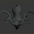 Minimalist Light Gray 3D Deer Sculpture With Detailed Antlers On Dark Background