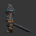 Man With Blue Hair In Silver Helmet And Armor Holding Sword Warrior Character