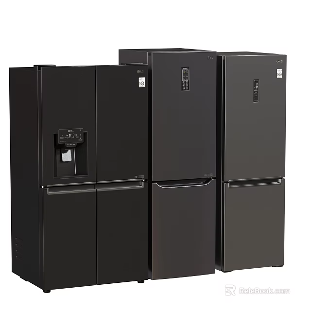 Modern Black Refrigerators With Side by Side and Double Door Designs 3d model 