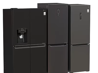 Modern Black Refrigerators With Side by Side and Double Door Designs 3d model