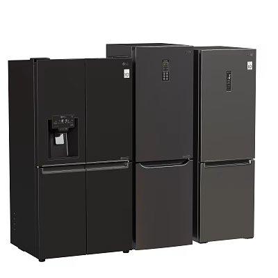 Modern Black Refrigerators With Side by Side and Double Door Designs 3d model