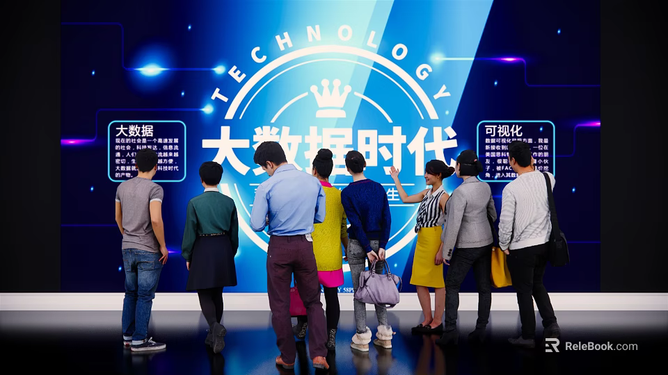 Group Of People Studying Big Data Era Technology 3d model 