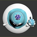 Blue Crown Character With Cloud Decorations Holding Small Creature On Fork White Base