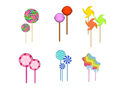Colorful Lollipops And Windmill Candies With Various Shapes And Bright Colors 3d model