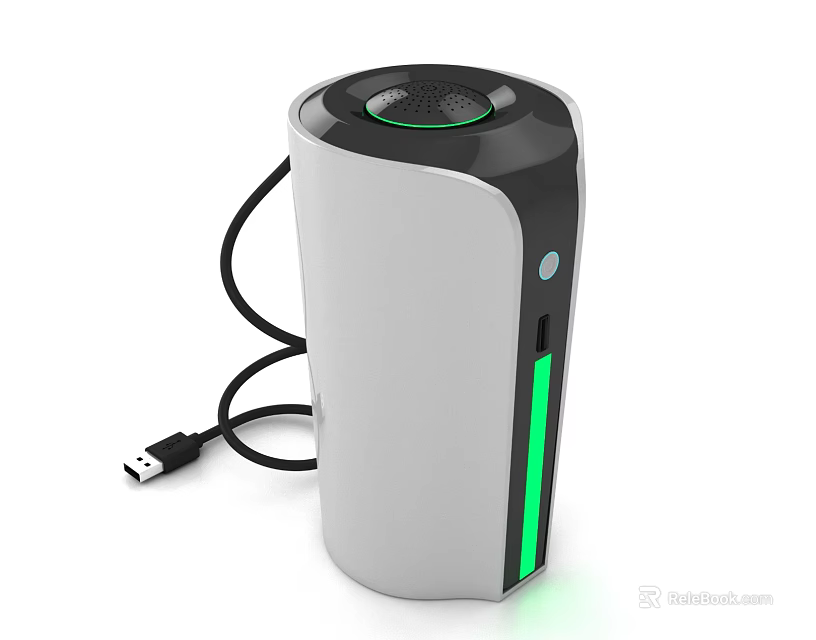 Modern White and Black Electrical Appliance with USB Cable and Green Indicator Light 3d model 