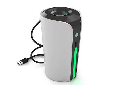 Modern White and Black Electrical Appliance with USB Cable and Green Indicator Light 3d model