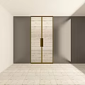 Modern Double Doors With Wooden Texture Gold Frame Against Gray Walls