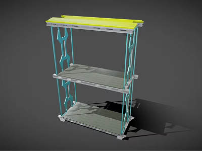 Modern Display Shelf With Teal Frame Yellow Top And Gray Multi Tier Shelves 3d model
