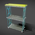 Modern Display Shelf With Teal Frame Yellow Top And Gray Multi Tier Shelves