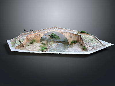 Ancient Stone Bridge Model With Arch Structure Stream Grass And Stone Path Details 3d model