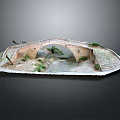 Ancient Stone Bridge Model With Arch Structure Stream Grass And Stone Path Details