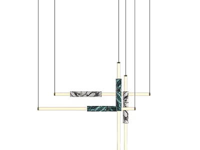 Modern Geometric Chandelier with Marble Accents and Gold Horizontal Bars 3d model