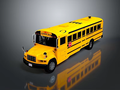 Yellow School Bus Exterior With Black Windows And School Bus Sign 3d model