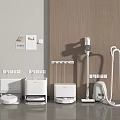 Modern Household Appliances Including Robotic Vacuum Cleaners Garment Steamers And Dryers In Minimalist Room