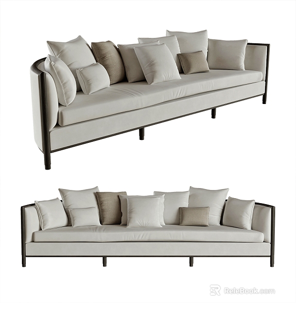 Modern Multi Seater Sofa With Light Fabric Upholstery And Decorative Pillows 3d model 