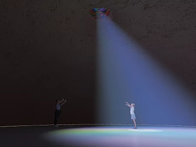 Two People Dancing In Dark Room With Rainbow Light Beam And Colorful Source 3d model