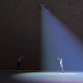 Two People Dancing In Dark Room With Rainbow Light Beam And Colorful Source 3d model