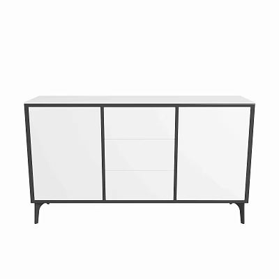 Modern White Console Cabinet With Black Frame Drawers And Metal Legs 3d model
