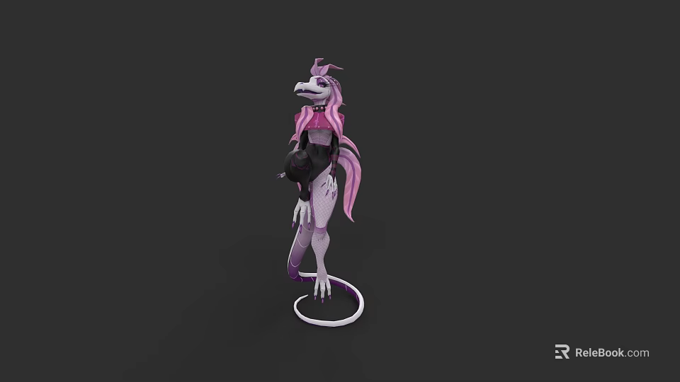 3D Game Movie Character With Pink White Long Hair Black Outfit Fantasy Design 3d model 