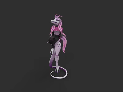 3D Game Movie Character With Pink White Long Hair Black Outfit Fantasy Design 3d model