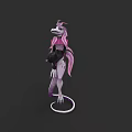 3D Game Movie Character With Pink White Long Hair Black Outfit Fantasy Design