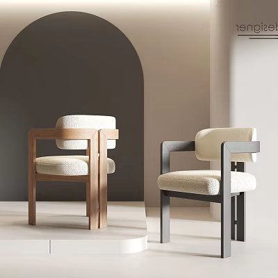 Dining Chairs With Upholstered Beige Seats Wooden And Gray Frames Modern Minimalist Design 3d model
