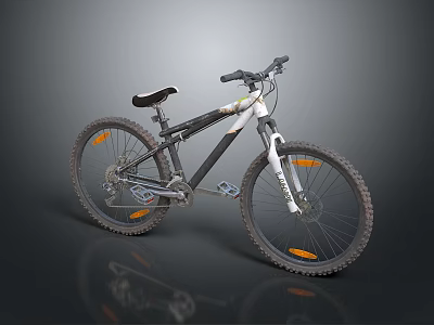 Black And White Mountain Bike With Off Road Tires And Black Seat 3d model