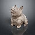 Decorative Stone Pig Sculpture With Rough Texture And Sitting Posture 3d model
