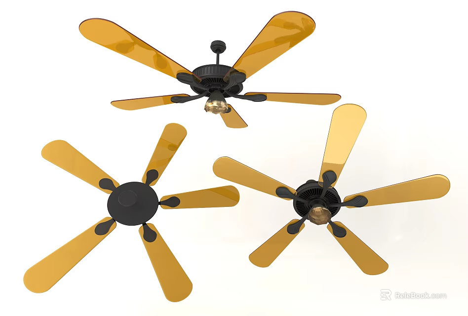 Modern Air Conditioner Fan With Yellow Blades And Black Base Design 3d model 