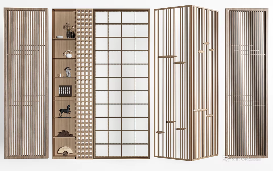 Modern Wooden Screens With Various Patterns And Structures For Interior Decoration 3d model