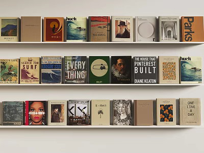 Neatly Arranged Books and Magazines on Shelves with Various Cover Designs 3d model