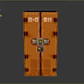 Orange Pixel Art Safe With Digital Code Golden Lock And Double Doors Design