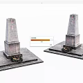 Stone and Wood Monument Structures with Square Bases and Small Flower Beds
