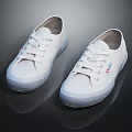 White Canvas Lace Up Low Top Shoes With Rubber Sole Brand Logo And Reflective Surface