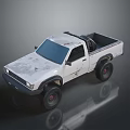White Weathered Single Cab Pickup Truck With Large Off Road Tires And Reflection