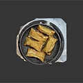 Golden Crispy Fried Dumplings in Black Stone Pan on Stove Top