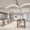 Well Lit Modern Digital Store Interior With Wooden Display Tables And Electronics