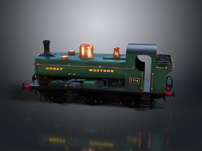 Vintage Green Great Western Steam Train Model With Brass Details Number 7714 3d model