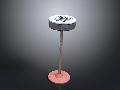 Circular Metal Floor Drain Fixture With Perforated Cover Metal Rod And Red Base 3d model
