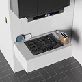 Modern Kitchen With Gas Stove Toaster And Pan On White Tiled Countertop