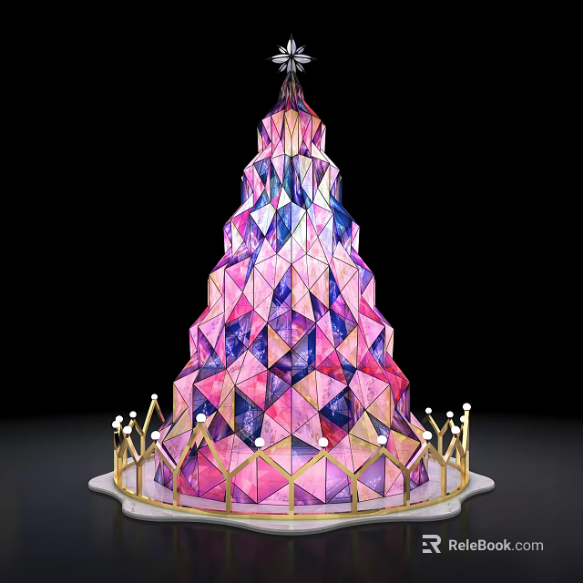 Colorful Geometric Tower Structure With Vibrant Patterns And Golden Base Decoration 3d model 
